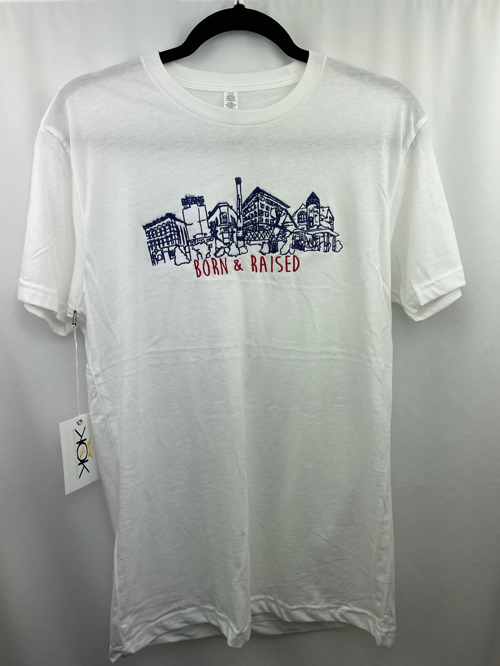 KOK Navy/Red Born & Raised Tee White Embroidered
